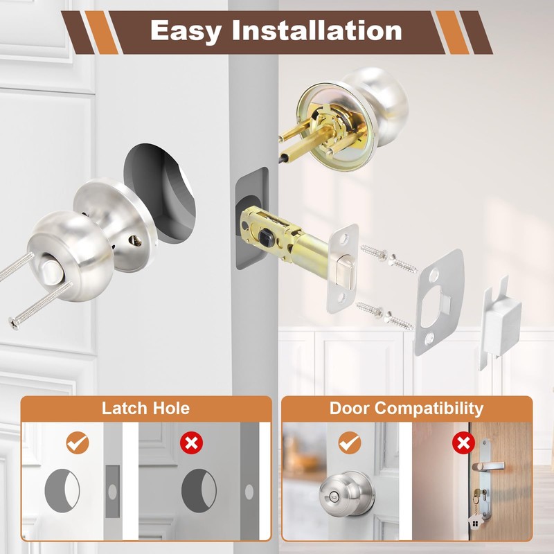 Estmoon 6 Pack Brushed Nickel Door Knobs, Privacy Door Lock