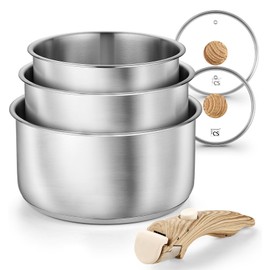 KOCH SYSTEME CS Stainless Steel Saucepan Set 1.5QT & 2QT & 3QT, Stainless Steel Pot with Removable Handle, 6pcs Sauce Pan Set with Tri-Ply Steel Base, Induction Compatible Pots, Dishwasher & Oven Safe