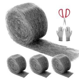 Steel Wool Mice Control, 4 Pack 16.4 Ft Hole Filler, Mice Repellent Indoor, Keeps Animals Out of Holes, Siding, Pipes, Garden, House, Garage ents(Includes Gloves, Scissors)