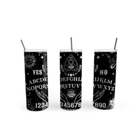 TeesAndTankYou Ouija Board Skinny Tumbler 20oz Travel Coffee with Lid and Straw Stainless Steel Insulated Hot or Cold