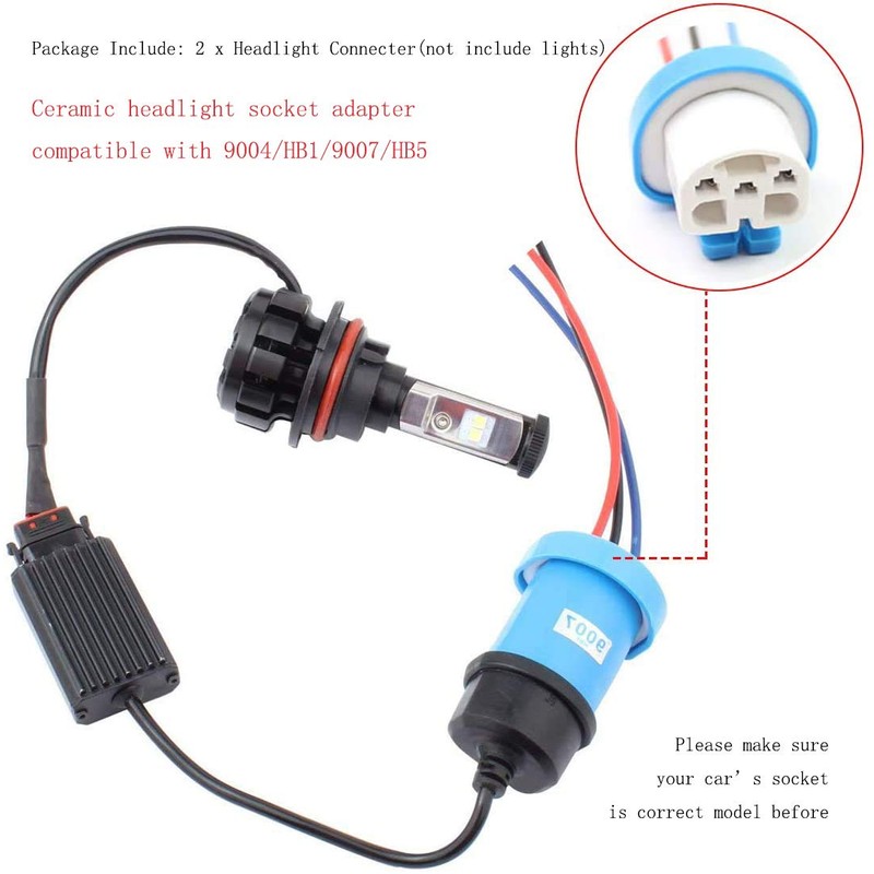 9007 HB5 Headlight Socket Adapter 9004 Female Ceramics Sockets Wire