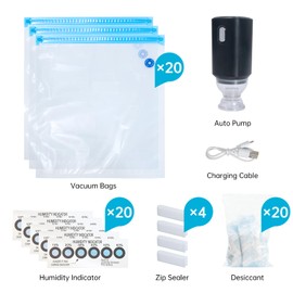 BIQU Filament Vacuum Storage Bags Kit 65PCS, 20 PCs 3D Printer Filament Bags with Auto Pump/Desiccants/Humidity Indicator/Sealing Clips, to Keep Filament Dry, Dust and Humidity Proof