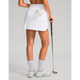 SANTINY Women's Golf Skirts Skorts High Waisted Tennis Skirt Athletic Workout Casual Skorts for Woman with Short Pockets(White_S)