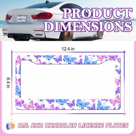 HCSS Purple Blue Butterflies License Plate Frame,Butterfly Print Stainless Steel License Plate Holder Covers, Rust-Proof Waterproof Car Decorative Tag Frames for Standard US 12x6 Inch