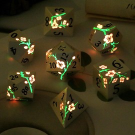 Metal DND Dice, DNDND 7 PCS Glow in The Dark Metallic D&D Dice Set with Grogeous Gift Case for Dungeons and Dragon Tabletop Game (Glow in The Dark Pink)