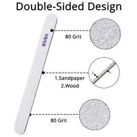 80/80 Grit Coarse Nail Files Set, 12Pcs Professional Double-Sided Washable Nail File for Natural or Acrylic Nails, Half-Moon Fingernails Buffer Files for Home Salon