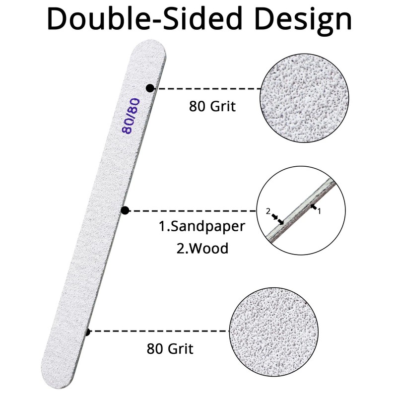 80/80 Grit Coarse Nail Files Set, 12Pcs Professional Double-Sided Washable