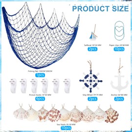 YSDMY Decorative Fishing Net 1.5M*2M Nautical Fishing Net with Sea Shells，Nautical Ornaments for Home Bedroom Mediterranean Party(Blue)