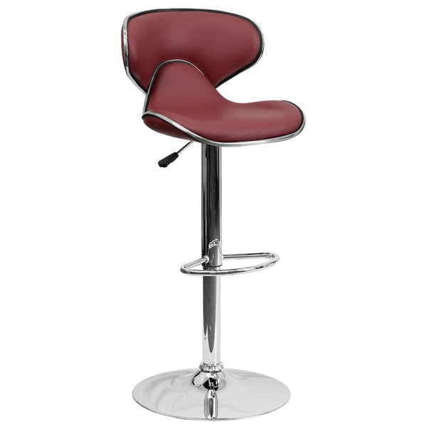 Flash Furniture Contemporary Cozy Mid-Back Burgundy Vinyl Adjustable Height Barstool