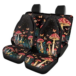LACIYISON Vintage Mushroom Butterfly Pattern Car Seat Covers for Front and Back Seats Pack of 4 Seat Protector Seat Cover Universal Fit Auto Interior Covers Airbag Compatible