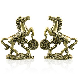 Bmpzery 2Pcs Horse Statues Brass Feng Shui Decor 2026 Year of The Horse Figurine Wealth Lucky Chinese Zodiac Sculpture for Home Office Desk Car Dashboard Decoration Good Luck Gift