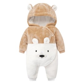 WYTbaby Baby Snowsuit Fleece Romper, Thicken Bear Hooded Jumpsuit For Toddler Girls Boys Infant Outfit 6-9 Months