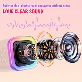 Karaoke Machine for Kids,Portable Bluetooth Speaker with 2 Wireless Microphones, Mini Bluetooth Speaker for Adullts and Kids,Birthday Gifts for Girls Boys Home Party (Beige)
