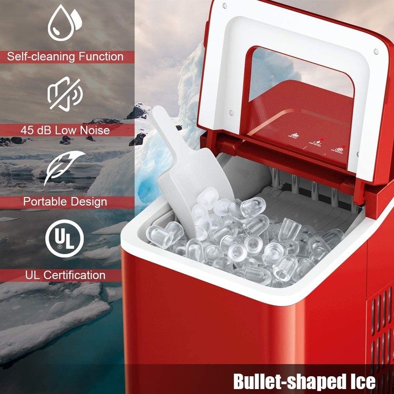 Posdutti Ice Maker Machine for Countertop, Bullet-Shaped Ice Cubes Ready