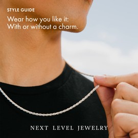 Next Level Jewelry Solid Sterling Silver Chain Necklace, 925 Italy, Rope Chain, Diamond-Cut, 30 inches, Unisex