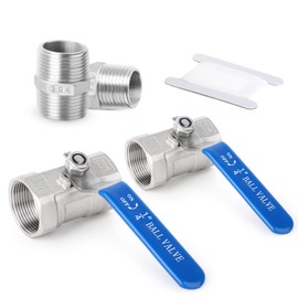 ERGAOBOY 2 Pcs 3/8" Female x 3/8" Female BSP Heavy Duty 304 Stainless Steel Ball Valve with 2 Pcs 3/8" Male Hex Nipple Connectors