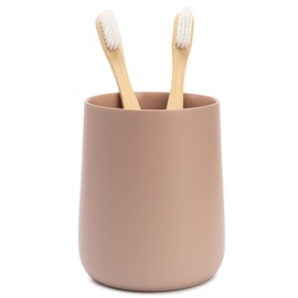Yew Design Matte Dusty Pink/Mauve Toothbrush and Toothpaste Holder and Cup for Bathroom Vanity and Countertop, Round Organizer for Electric Toothbrushes, Floss, Razors, Cotton, and Mouthwash