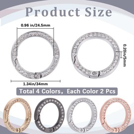 GORGECRAFT 8Pcs 4 Colors Rhinestone O Ring 24.5mm Round Spring Clips Carabiner Bling Gate Rings Bulk Carabiner Snap Clip Buckle for Diy Jewelry Keychain Making Handbag Purse Bags Strap Car Keyring