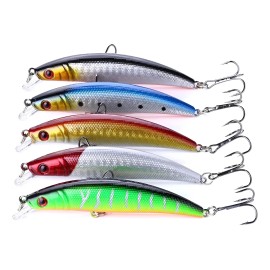 Set 5 Señuelos Duros Tipo Minnow Para Pesca