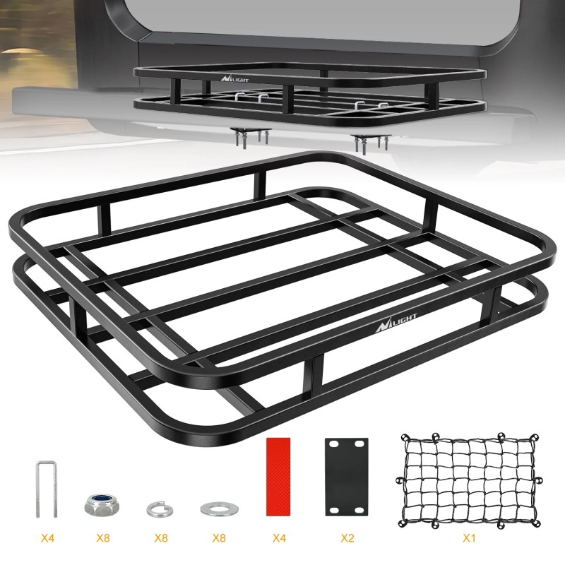Nilight 32??26??4Inch RV Bumper Mounted Cargo Rack Carrier with Net