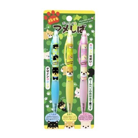 Traveling Mame Shiba Ballpoint Pen Set of 3 Black Ink 0.7mm Smooth Rubber Grip Cute Character Writing Supplies Stationery