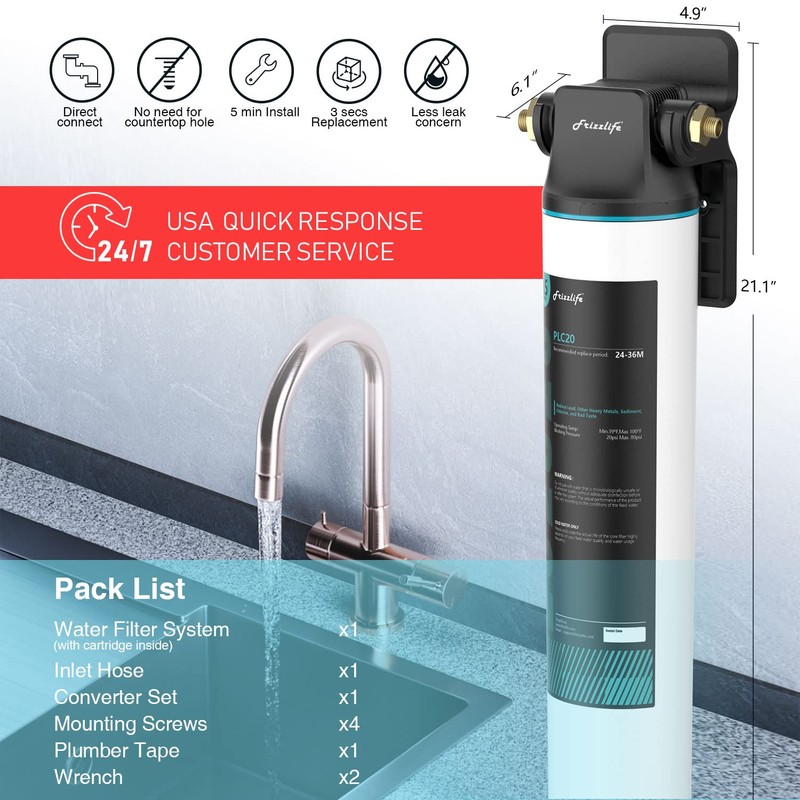 Frizzlife SW20 Under Sink Water Filter System, NSF/ANSI 53&42 Certified,