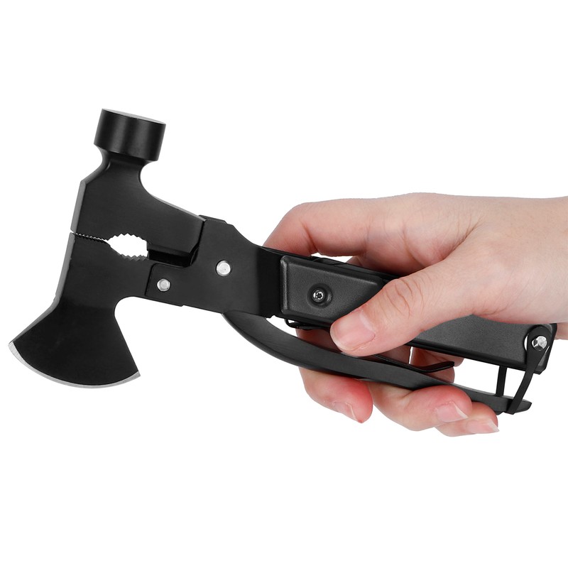 15In1 Axe Hammer MultiFunctional Camping Survival Screwdrivers Pliers Bottle Opener(Black