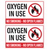 Oxygen in Use No Smoking No Open Flames Stickers, Weatherproof