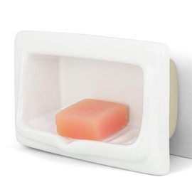 Classic Recessed Ceramic Soap Dish for Shower Wall, Heavy-Duty, Space-Saving, Self-Draining Built-in Soap Holder for Bathroom & Laundry, Perfect for Replacing Old Soap Dishes or New Installations