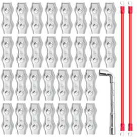 Akamino 30 PCS Heavy Duty M5 Poly Rope Connector, Galvanized Steel Connector with Silicone Copper Conductive Wires and Tool for Electric Fences