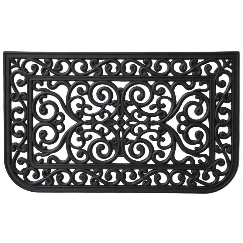 HomeRoots 18" X 30" Black Rubber Scrollwork Outdoor Door Mat