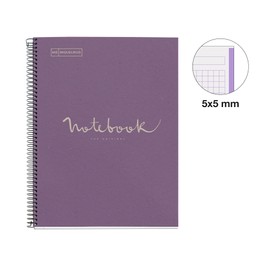 Miquelrius - Notebook Emotions Notebook 100% Recycled 1 Strip A4 80 Squared 5 mm Paper 80 g 4 Holes Cardboard Cover Lavender