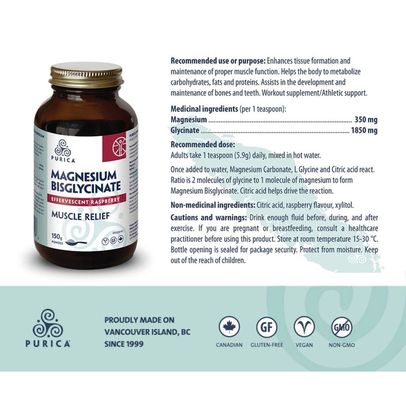 PURICA - Magnesium Bisglycinate - Raspberry - 150 g (Pack