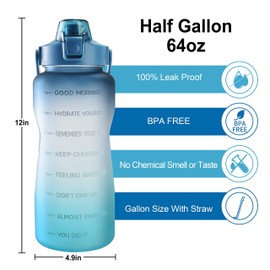 EYQ 64oz Leakproof Free Drinking Water Bottle with Motivational Time Marker BPA Free for Fitness, Gym and Outdoor Sports (Black/Gray Gradient)