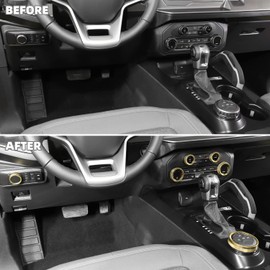 SQQP for Ford Bronco Air Conditioner Headlight 4WD Switch Knob Cover,Aluminum Alloy 4 Wheel Driver Trailer Gear Switch Knob Cover Kit 6Pcs for 2021-2022 Ford Bronco Accessories (Gold)