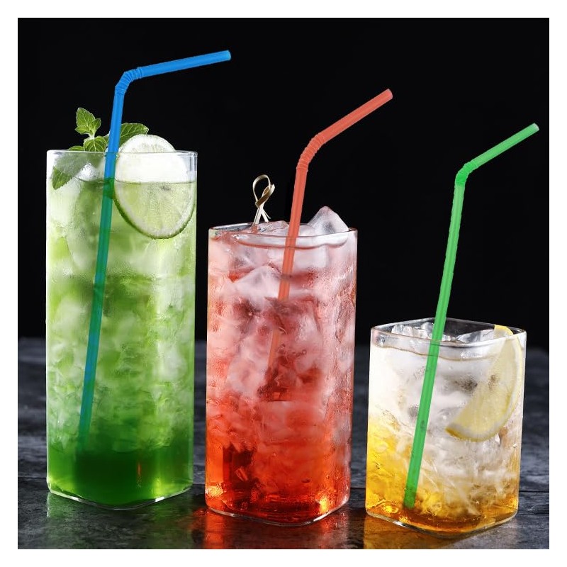 YAOSHENG 200pcs Blue Straw 8.26" x 0.2"Solid Colors Flexible Drinking