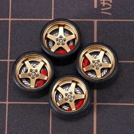 WAVEIST Carlomo 1/64 Scale Alloy Wheels with Brake Disc and Tires (Slicks) & Axles S-Class Detail Up Kits for Professional Modified Diecast Model Car Kit (S02-D)