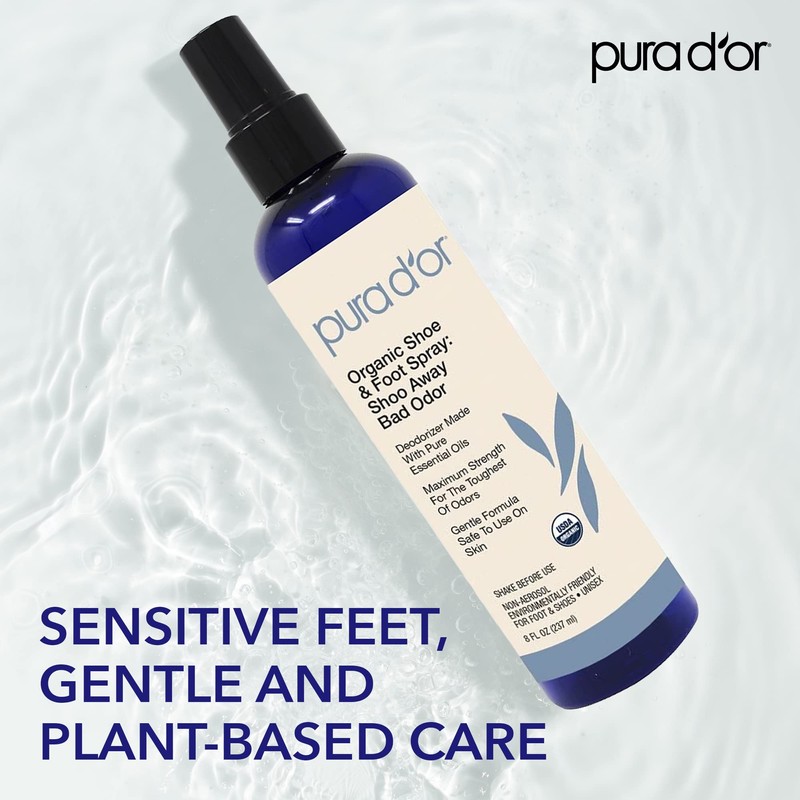 PURA D'OR Organic Shoe & Foot Odor Eliminator Spray (8oz)