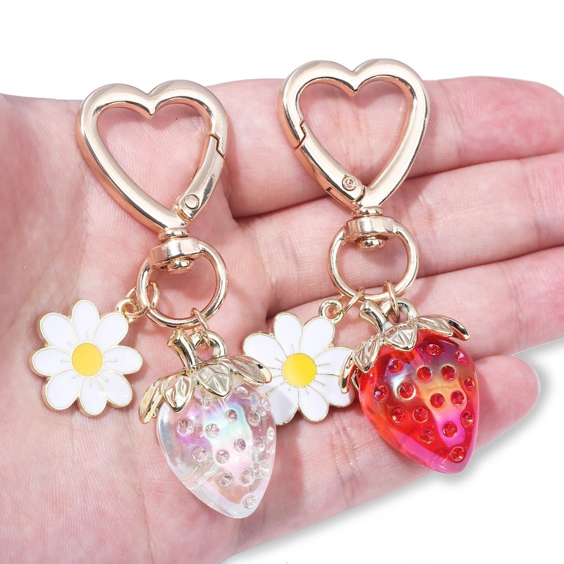jeunecheval Strawberry Bag Charms Cute Heart Keychains Accessory for Purse