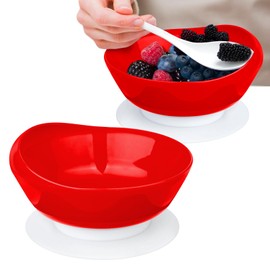 2Pack Spill Proof Scoop Bowl with Non-Skid Suction Base, Adaptive Self-Feeding Dinnerware for Elderly and Disabled(Red)