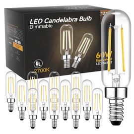 TJOY Candelabra LED Bulbs,Dimmable T6 LED Tubular Bulb 5.5W Equivalent 60W 2700K Warm White,Vintage Edison Tube Light Decorative for Chandelier, Ceiling Fan Pendant Wall Sconces,E12 Base,600lm,12pack