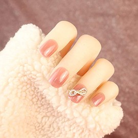 Anxncer 24 Pcs Nail Tips Short Cute Fashion Advanced Pastel Color and Lace Style Butterfly Nail