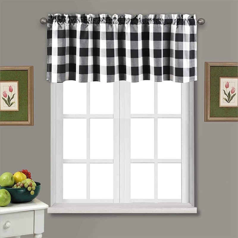 3X Valances for Kitchen Farmhouse Check Valances for Window Treatment