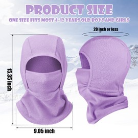 4 Máscaras de Pasamontañas para Niños Resistentes al Viento de Forro Polar de Invierno para Esquí Ciclismo (Negro, Morado, Rosa)