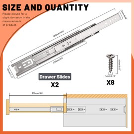Tanstic 1 Pair Full Extension Drawer Slides, 10 Inch Ball Bearing Drawer Slides 77 LB Load Capacity Side Mount File Cabinet Rails Metal Dresser Runner Trash Can Slider Kitchen Glides