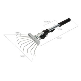 KOTARBAU® Robust fan broom, 20 cm, made of metal, adjustable 25 - 100 mm, mini rake with 9 tines leaf rake, leaf brush, hand fan broom, hand rake, lawn rake, wire hand brush