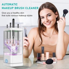 Electric Makeup Brush Cleaner Machine, Multi-Functional Automatic Makeup Brush Cleaner with Dual Cleaning Modes Dryer-Holder for Most Brushes USB-C