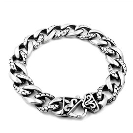 ULLMYYL Men’s Titanium Cuban Link Bracelet, Dragon & Snake Pattern Stainless Steel Gothic Punk Rock Hip Hop Biker Chain Wristband - 21.5cm (8.46in)