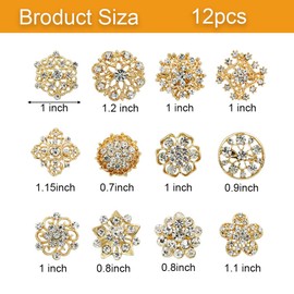 12pcs Corsage Bouquet Decor, Flower Brooches Pins, Pin for Women, Silver Crystal Button Brooches for Wedding Bouquet Broaches Kit Women Dress Decorations, Metal