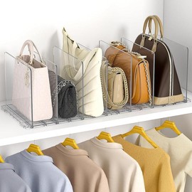 Bag & Purse Organizer for Closet: 2-Pack Adjustable Clear Handbag Storage Shelf - Plastic Clutch Dividers | Minimal | Keep Purses upright - Color: 2-Pack